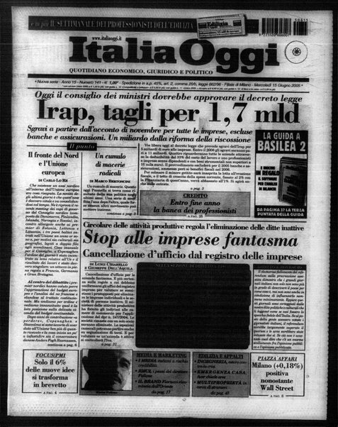 Italia oggi : quotidiano di economia finanza e politica